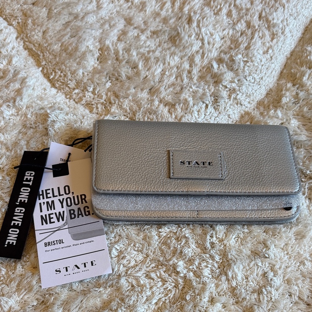 STATE Metallic Silver Clutch